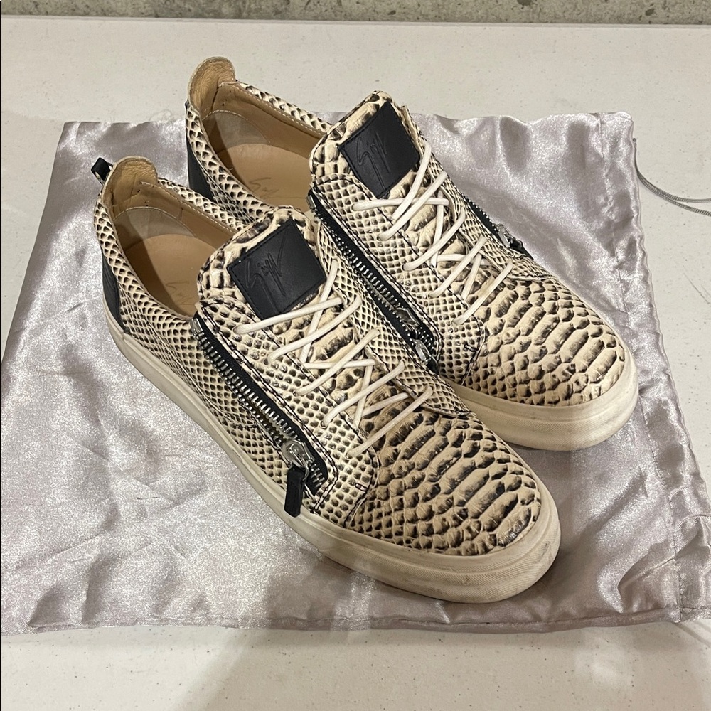 Giuseppe Zanotti Beige and Black Textured Sneakers